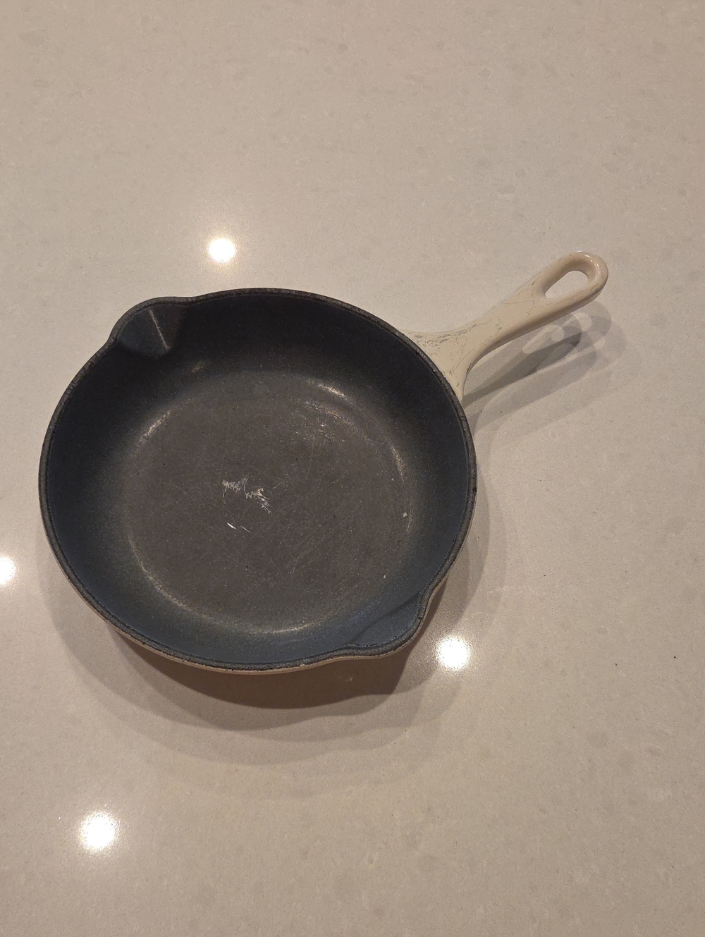 Le Creuset Vintage White Skillet with Cream Handle